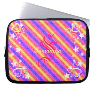 Rainbow Rand Monogram Namn Gnistra Hearts Girly Laptop Fodral