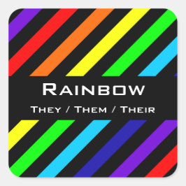 Rainbow Rand Namn / Pronoun Stickers Fyrkantigt Klistermärke