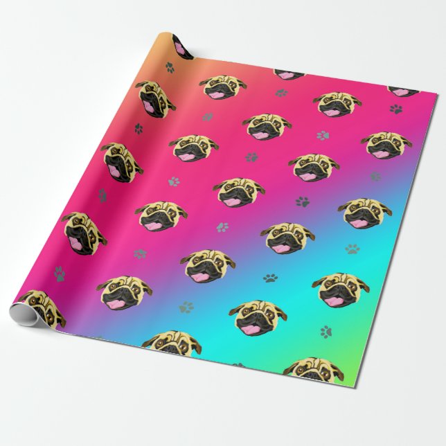 Rainbow Rand Pug Wrapping Papper Presentpapper (Utrullad)