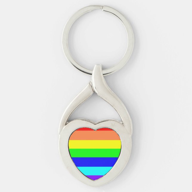 Rainbow Rand Twisted Heart Silverfärgad Nyckelring (Framsidan)