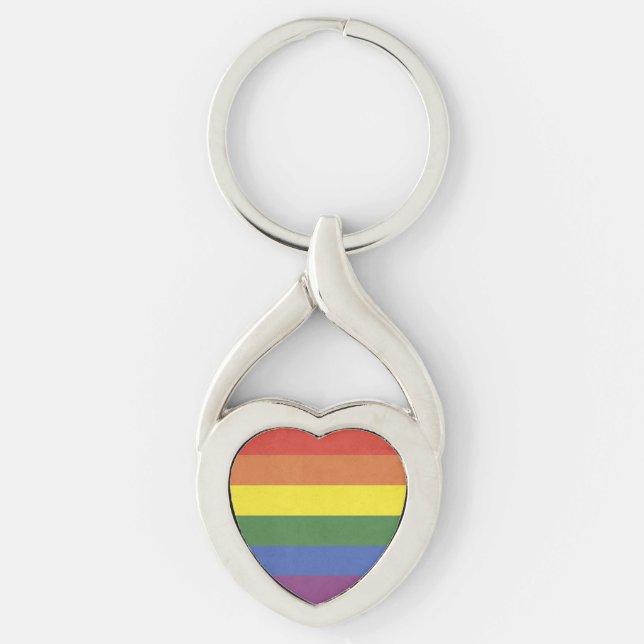 Rainbow rand twisted heart silverfärgad nyckelring (Framsidan)