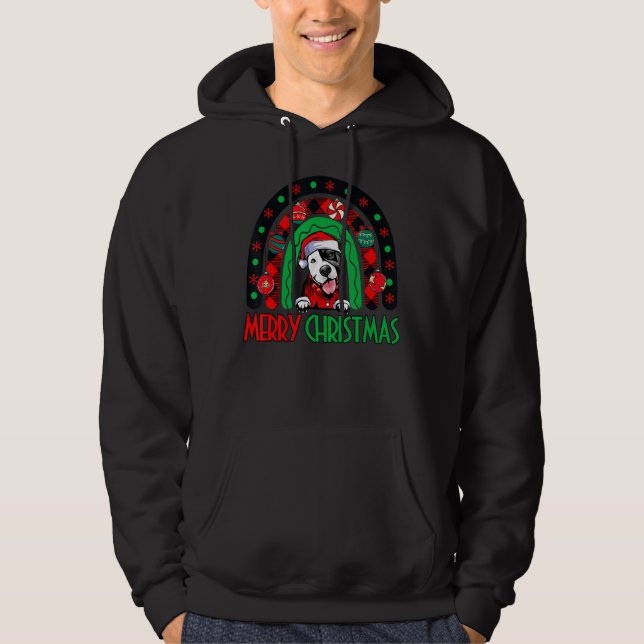 Rainbow Red Play God jul Funny Pitbull Do Hoodie (Framsida)