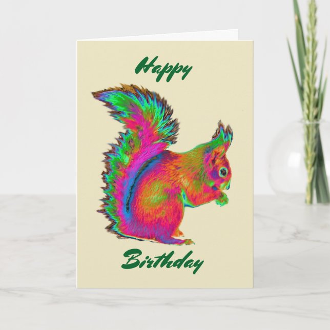 Rainbow Red Squirrel. Grattis på födelsedagen. Kort (Framsida)
