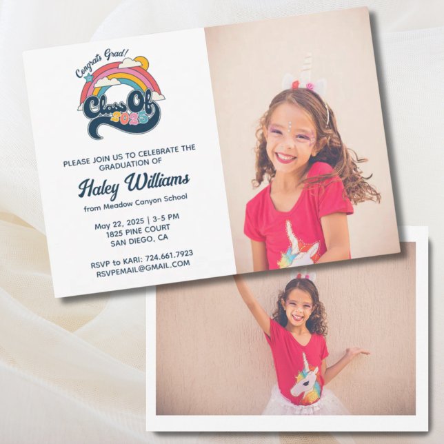 Rainbow Retro Class of 2025 Studenten 2 Photo Inbjudningar (Rainbow Retro Class of 2025 Graduation 2 Photo Invitation
)