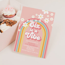 Rainbow Retro SIX är en Vibe Groovy 6e Birthday Inbjudningar