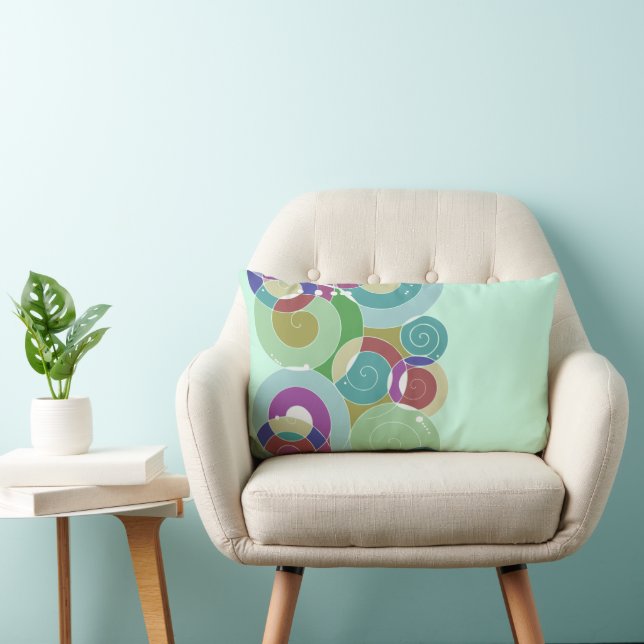 Rainbow Retro Spiral Art Abstraction Dusty Blue Lumbarkudde (Stol)