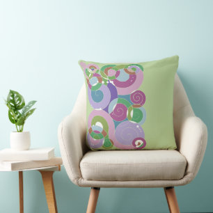 Rainbow Retro Spiral Art Abstraction Dusty Lilac Kudde