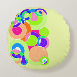 Rainbow Retro Spiral Art Abstraction Pastel Grönt Rund Kudde