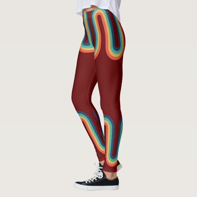 Rainbow Retro Stripe Vintage Style Leggings (Vänster)