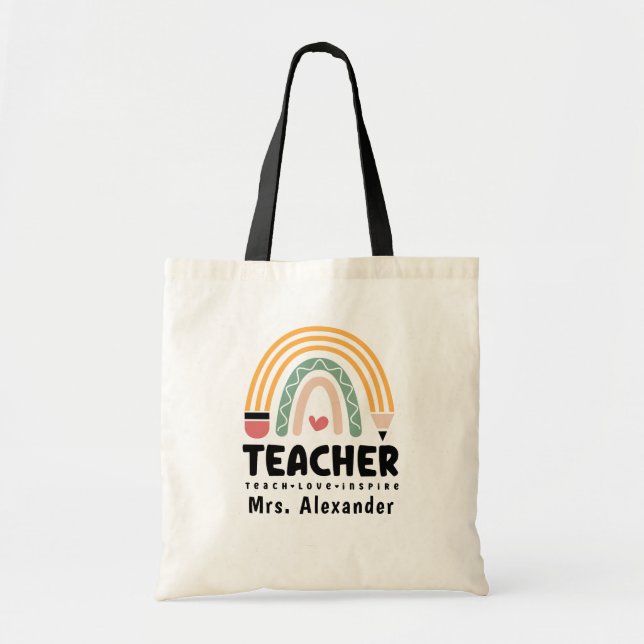 Rainbow Retro Teacher Life Anpassningsbar Tygkasse (Framsidan)