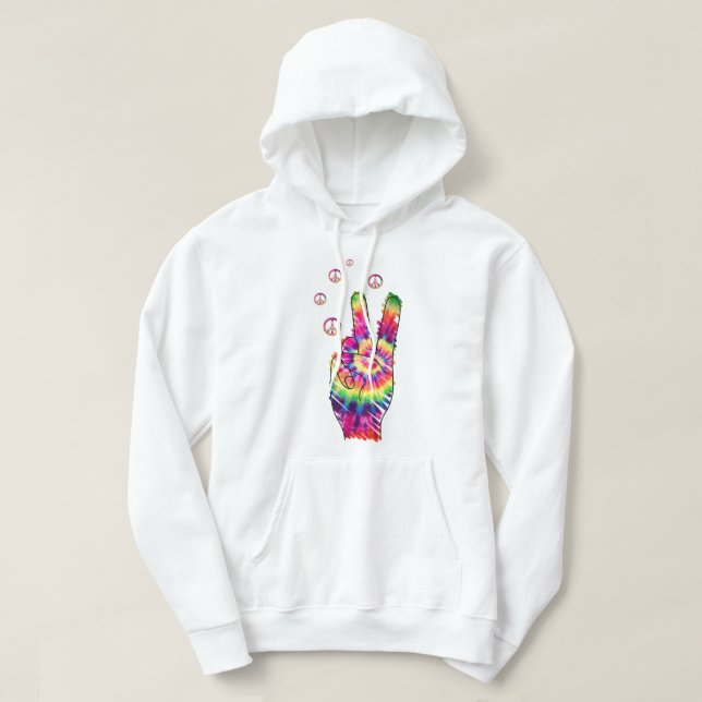 Rainbow Retro Tie Dye Psychedelic Fredstecken Hand Hoodie (Design framsida)