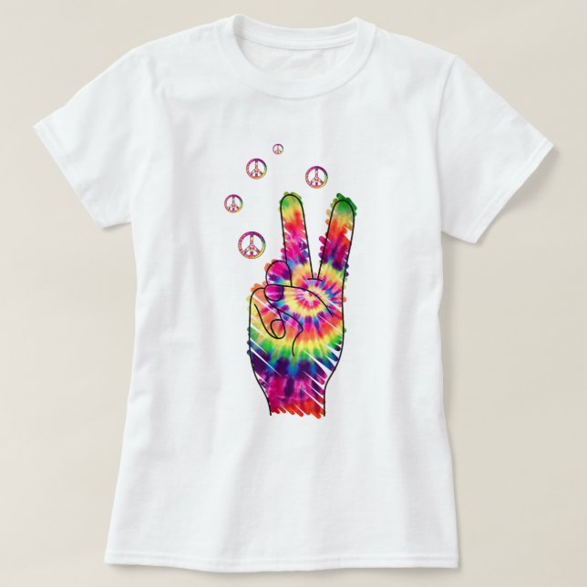 Rainbow Retro Tie Dye Psychedelic Fredstecken Hand T Shirt (Design framsida)