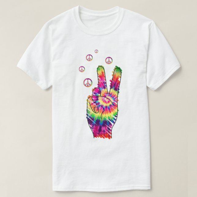 Rainbow Retro Tie Dye Psychedelic Fredstecken Hand T Shirt (Design framsida)