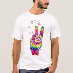 Rainbow Retro Tie Dye Psychedelic Fredstecken Hand T Shirt
