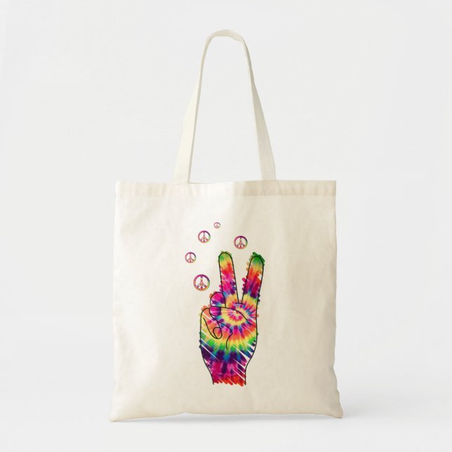 Rainbow Retro Tie Dye Psychedelic Fredstecken Hand Tygkasse (Framsidan)