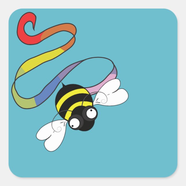 Rainbow Ribbon Bee Sticker Fyrkantigt Klistermärke (Framsida)
