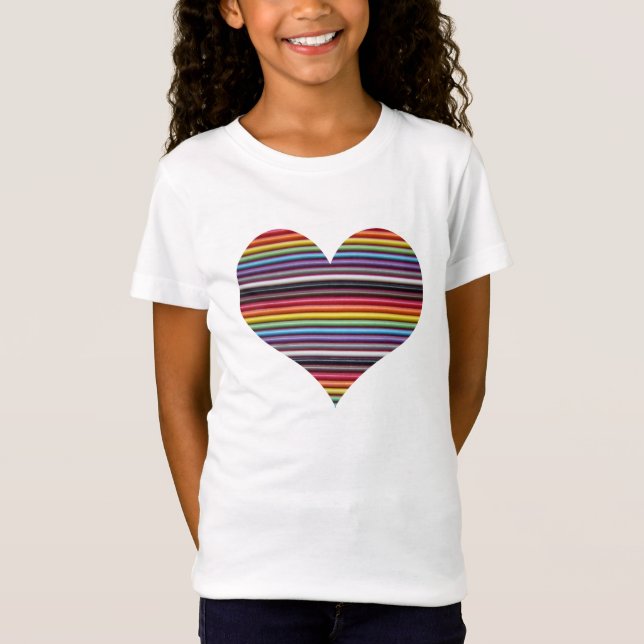 Rainbow Ribbon Cable Heart Girl's T-Shirt (Framsida)