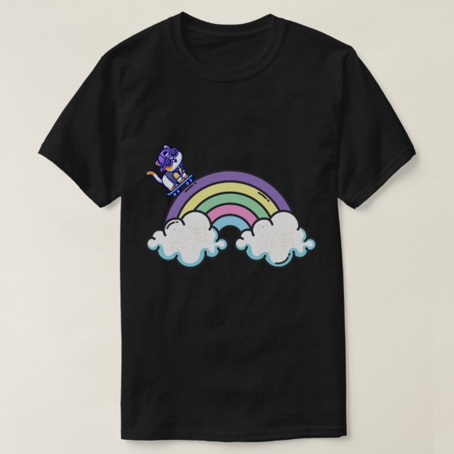 Rainbow Ride: The Skateboarding Cat T-shirt (Design framsida)