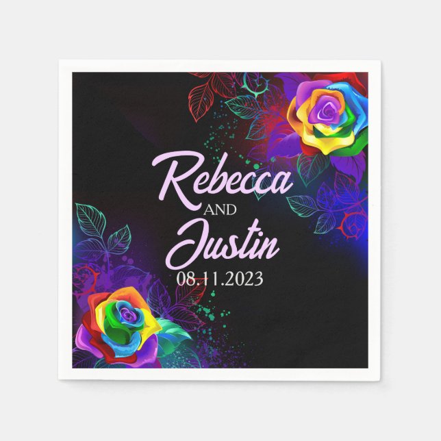 Rainbow Ro Blommigt Modern Boho Black Pappersservett (Framsidan)