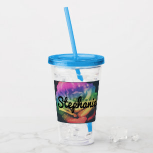 Rainbow Ro Custom Name Kopp med Straw Take Away Mugg
