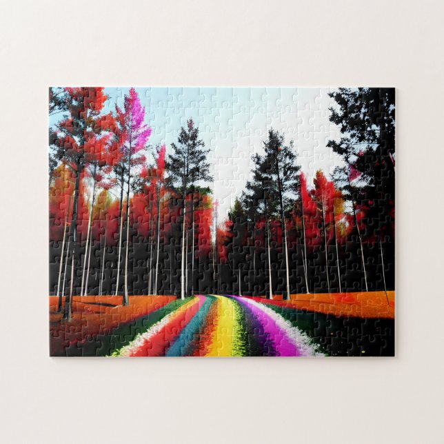 Rainbow Road through Enchanted Autumn Forest Pussel (Horisontell)