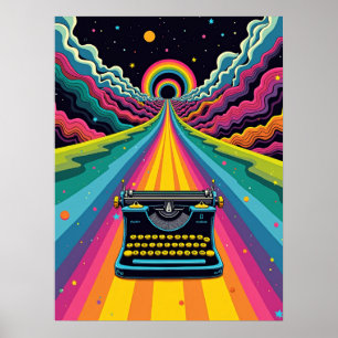 Rainbow Road Typewriter - Retro Pop Art Surrealism Poster