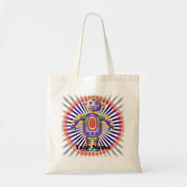 Rainbow Robot Tote Bag Tygkasse (Framsidan)