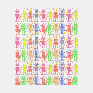 Rainbow Robots Polka dots Fleecefilt