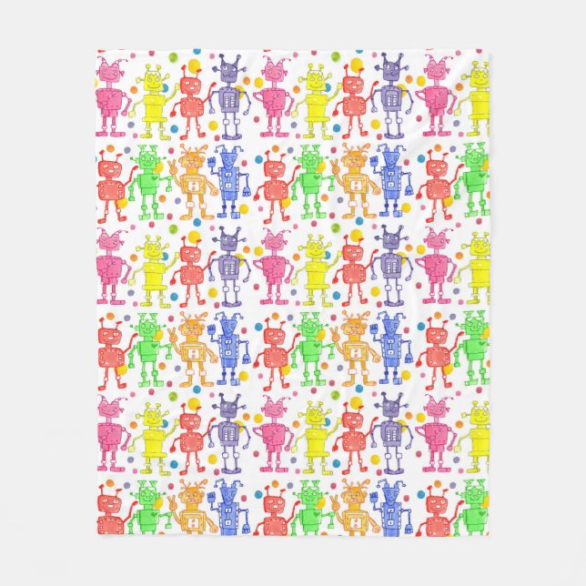 Rainbow Robots Polka dots Fleecefilt (Framsidan)