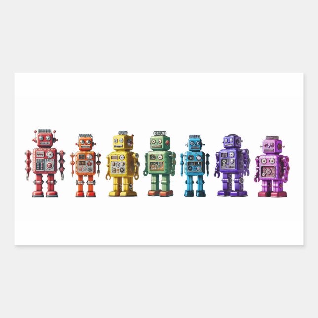 Rainbow Robots Rektangulärt Klistermärke (Framsida)