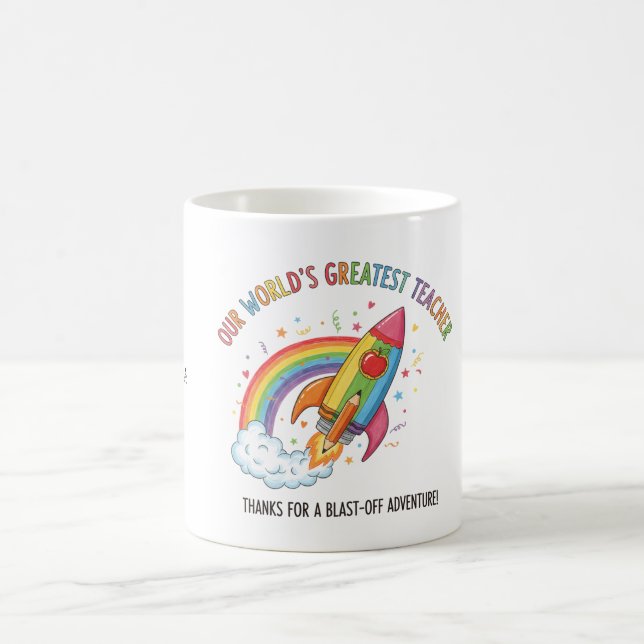 Rainbow Rocket Apple Världens Bästa Lärare Kaffemugg (Center)