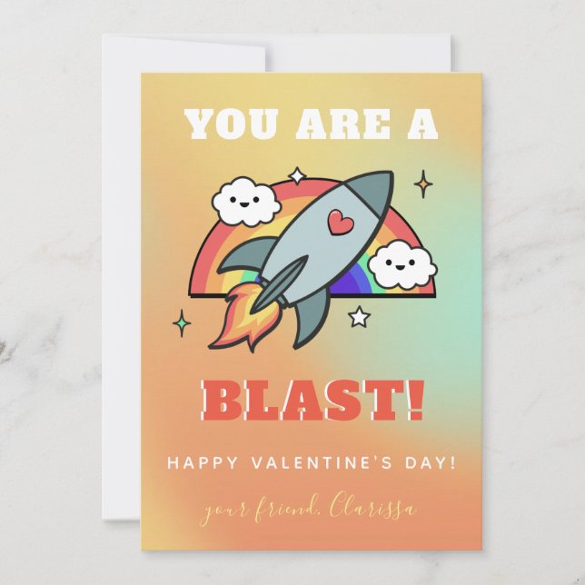 Rainbow Rocket Colorful Valentine Day Sparkly Julkort (Framsida)