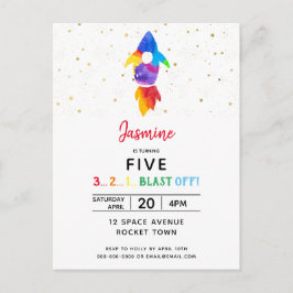 Rainbow Rocket Frakt Rymden Födelsedagsfest Inbjudan Vykort