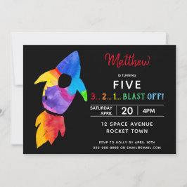 Rainbow Rocket Frakt Rymden Födelsedagsfest Inbjudningar