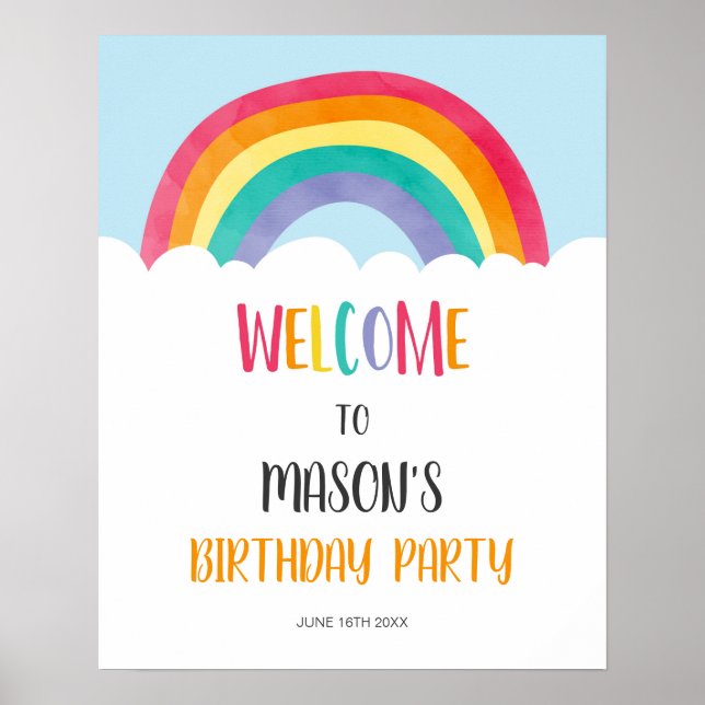 Rainbow Roligt Boy Birthday Välkommen Bord-signatu Poster (Framsidan)