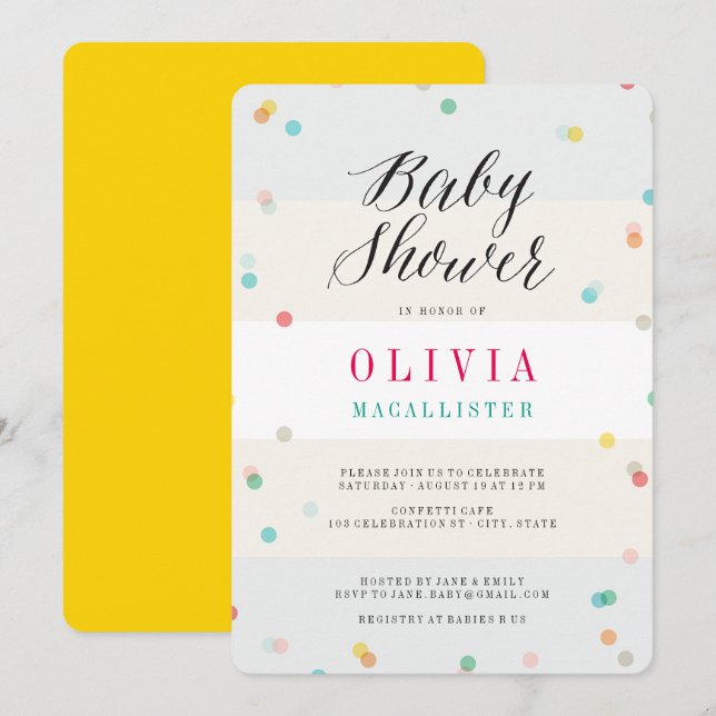 Rainbow Roligt Confetti Modern Chic Cute Baby Show Inbjudningar (Fram/baksida)