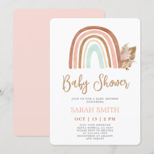 Rainbow  rosa boho Baby Shower Girl Inbjudningar