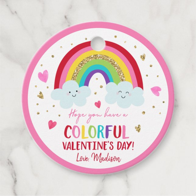 Rainbow Rosa Guld Hearts Valentine Day Gåvor Etiketter (Framsida)