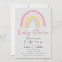 Rainbow Rosa Gult Grått Baby Shower-inbjudan