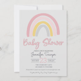 Rainbow Rosa Gult Grått Baby Shower-inbjudan Inbjudningar