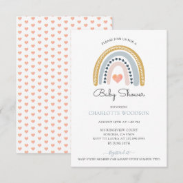 Rainbow Rosa Heart Baby Shower Inbjudningar