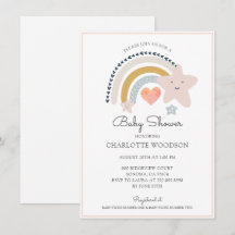 Rainbow Rosa Heart Girl Baby Shower-inbjudan