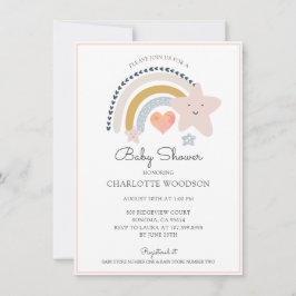 Rainbow Rosa Heart Girl Baby Shower-inbjudan Inbjudningar