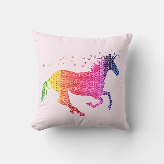 Rainbow Rosa Unicorn Kudde (Framsida)