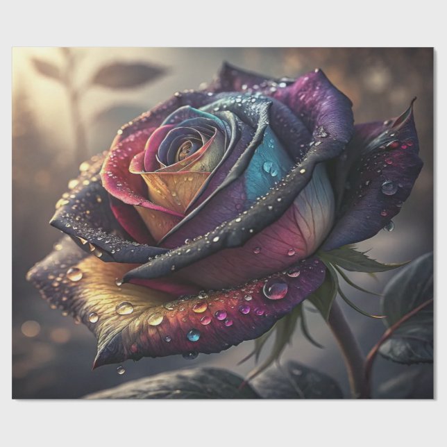 Rainbow Rose Wrapping Paper — Elegant Multicolor  Presentpapper (Platt)