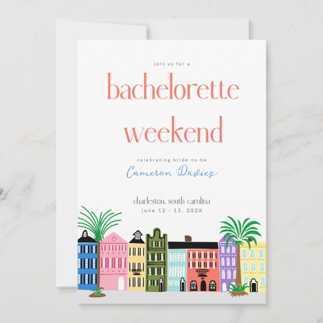 Rainbow Row Charleston Bachelorette Itinerary Inbjudningar (Framsida)