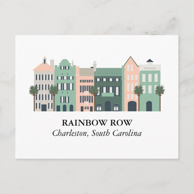 Rainbow Row Charleston South Carolina Postcard Vykort (Framsida)