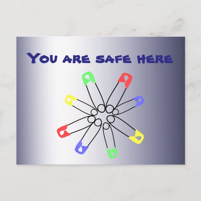 Rainbow Safety Pin Solidarity Blue Red Grönt Vykort (Framsida)