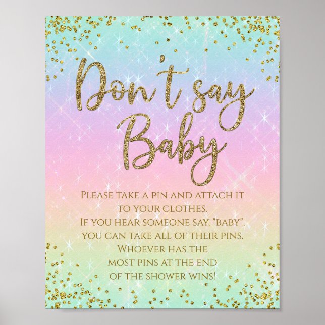 Rainbow Säg Inte Baby Baby Shower Lek Poster (Framsidan)