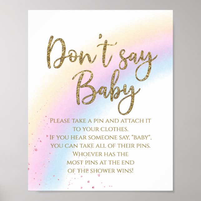 Rainbow säger inte Baby Baby Shower Game Poster (Framsidan)